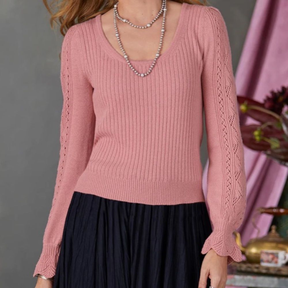 NWT Sundance Faustine chalk pink scoop neck pull over merino wool sweater XXL